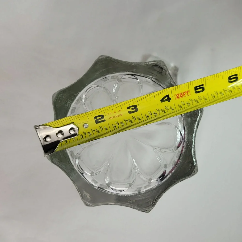 Vintage Clear Pressed Glass Ice Bucket Paneled Floral Starburst Base Barware